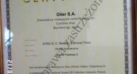 Certyfikaty zdobyte przez firmę Atro